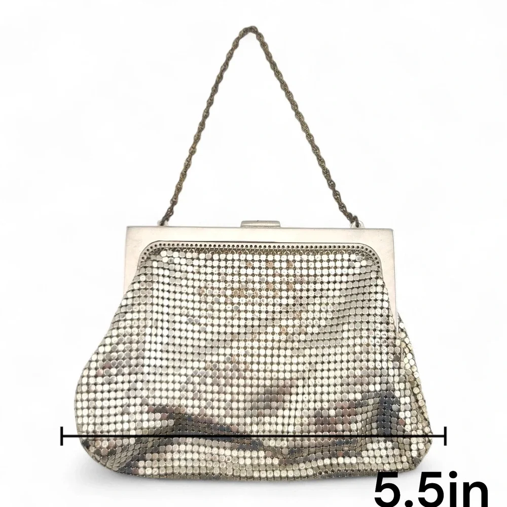 Vintage Whiting & Davis Silver Mesh Chain Strap Evening Purse Made in USA